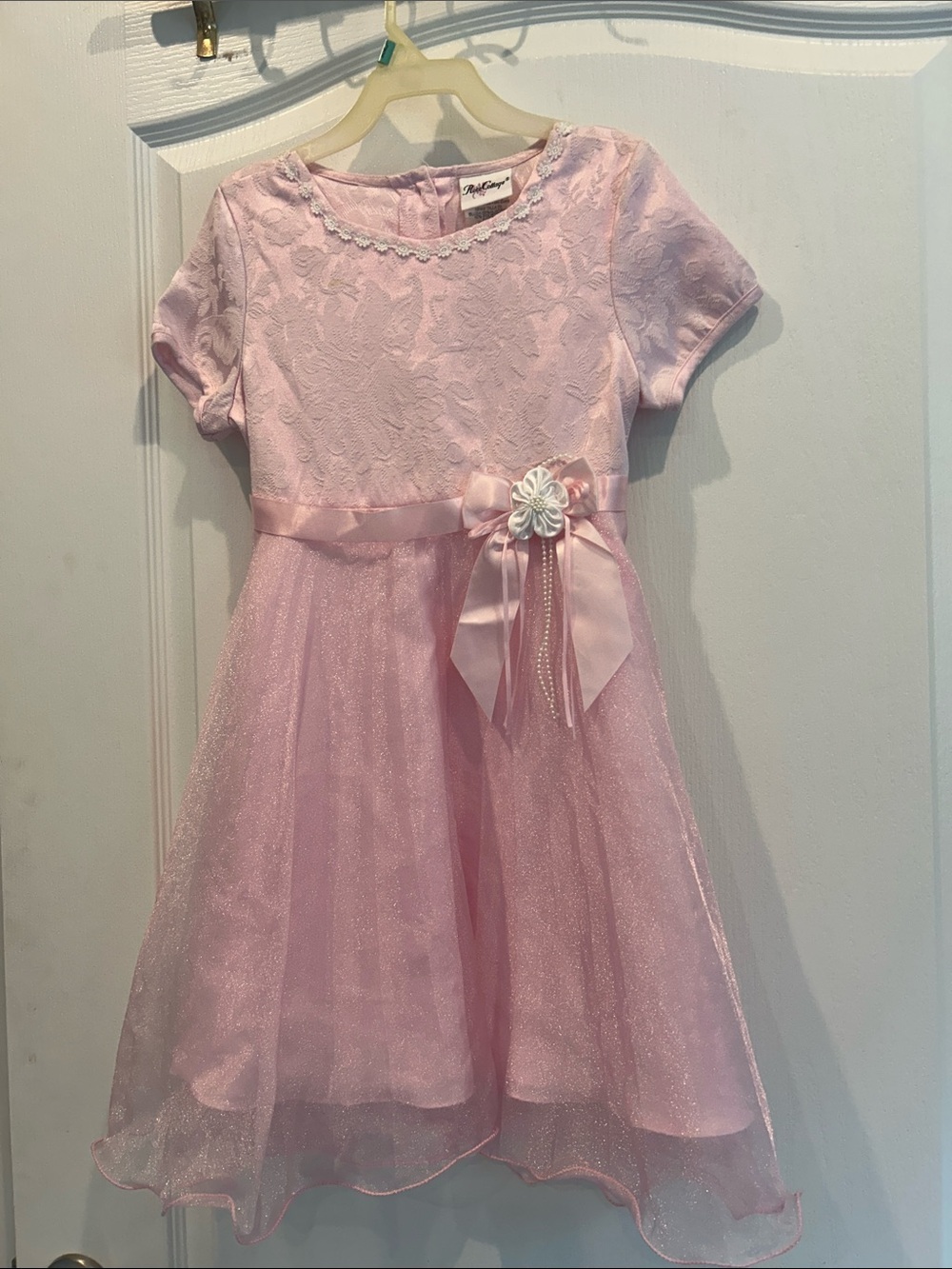 Rose cottage gorgeous Pink Lace & Tulle Party Dress with Satin Ribbon 8